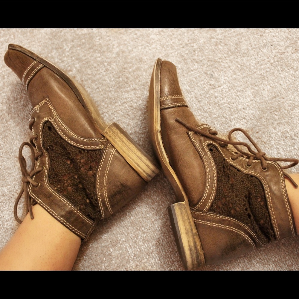 Brown lace booties